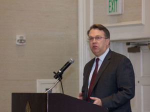 John Williams, president and CEO of the Federal Reserve Bank of San Francisco, speaks during a California Bankers Association event at the Four Seasons Biltmore in Santa Barbara on Jan. 8. (Alex Kacik)